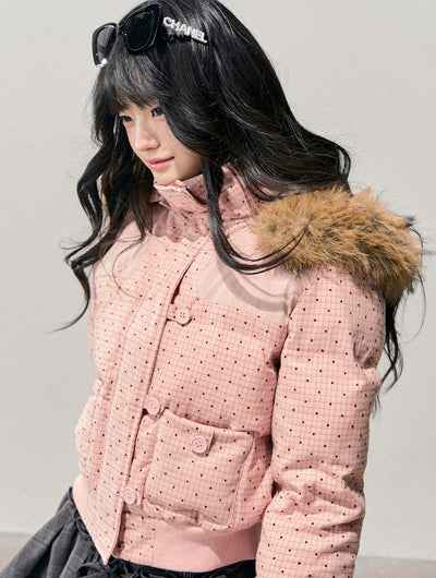 Polka Dot Hooded Warm Cotton Jacket DIA0712