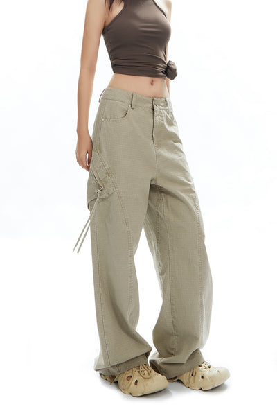 Street Straight Zipper Plaid Loose Casual Wide-leg Pants APE0323