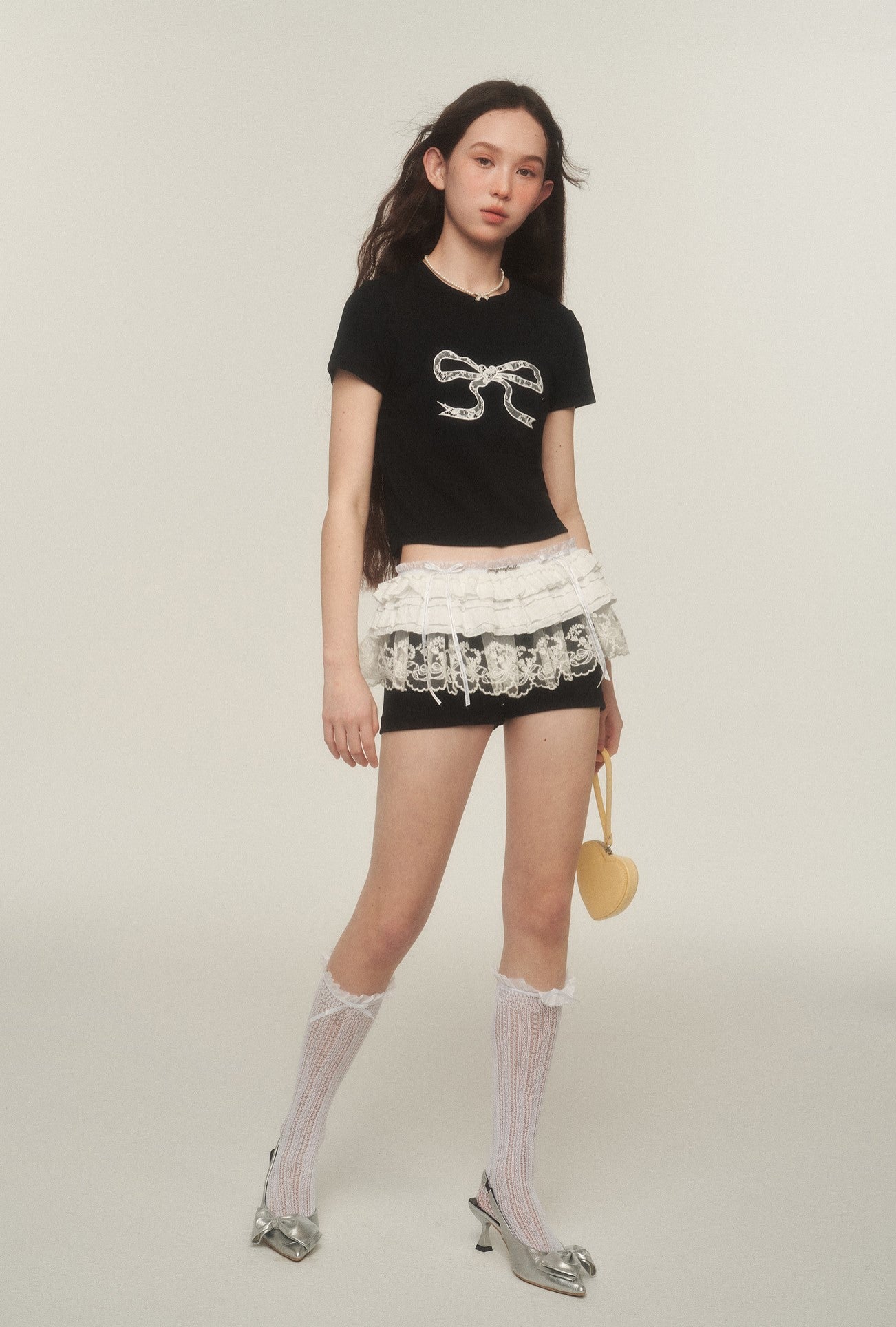 American Retro Slim Lace Bow T-shirt AYF0035