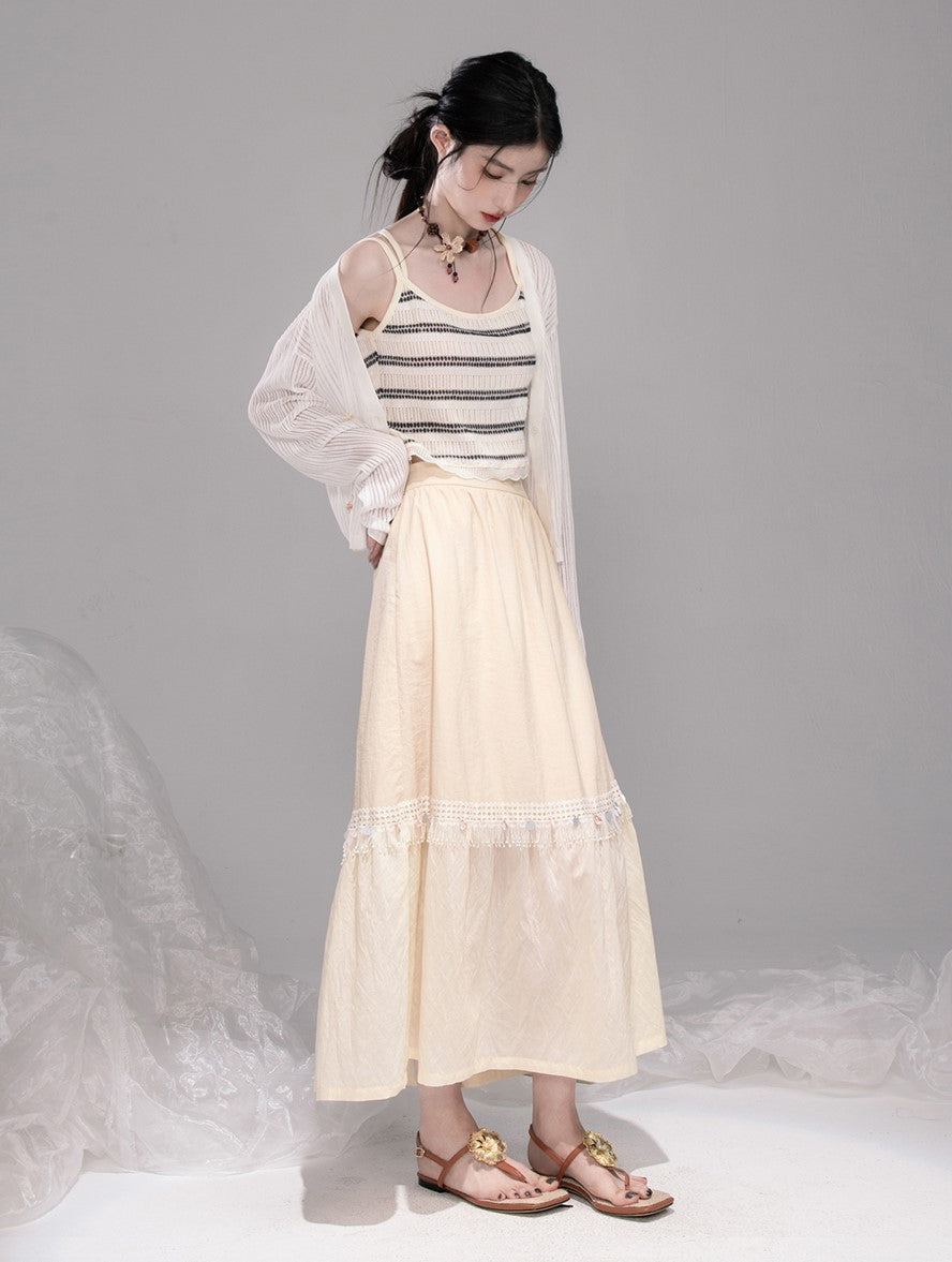 Cream Lapel Short Sleeve Top/Skirt COT0324