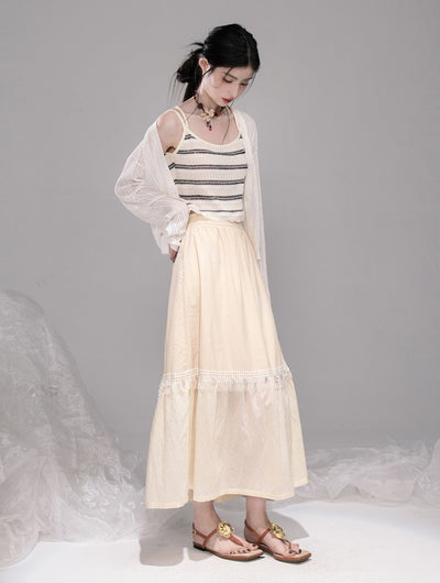 Cream Lapel Short Sleeve Top/Skirt COT0324