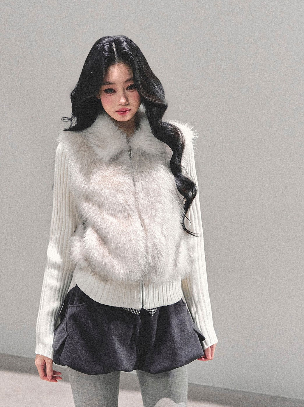 Faux Two-Piece Knitted Fur Jacket DIA0754