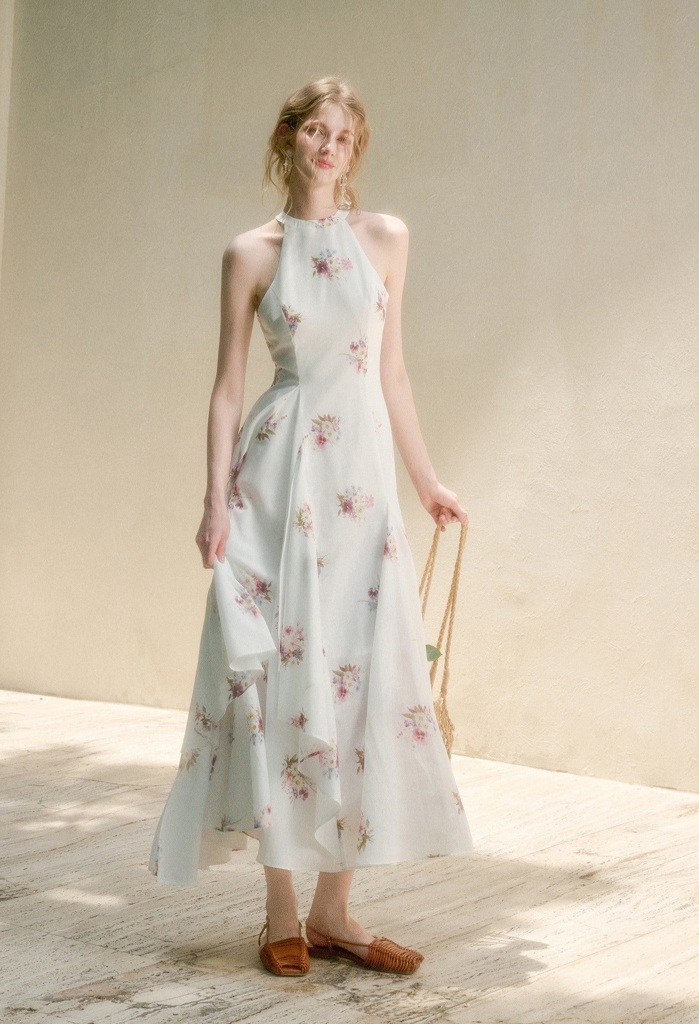 Halter Neck Flower Printed Dress GRO0160
