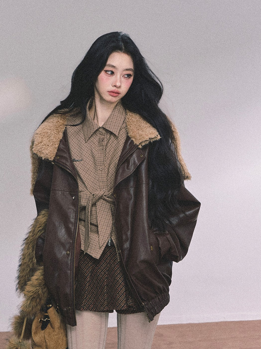 American Navy Collar Leather Jacket DIA0615