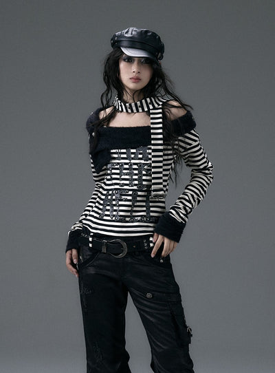 Punk Street Oblique Shoulder Striped Long-sleeved T-shirt NOR0118