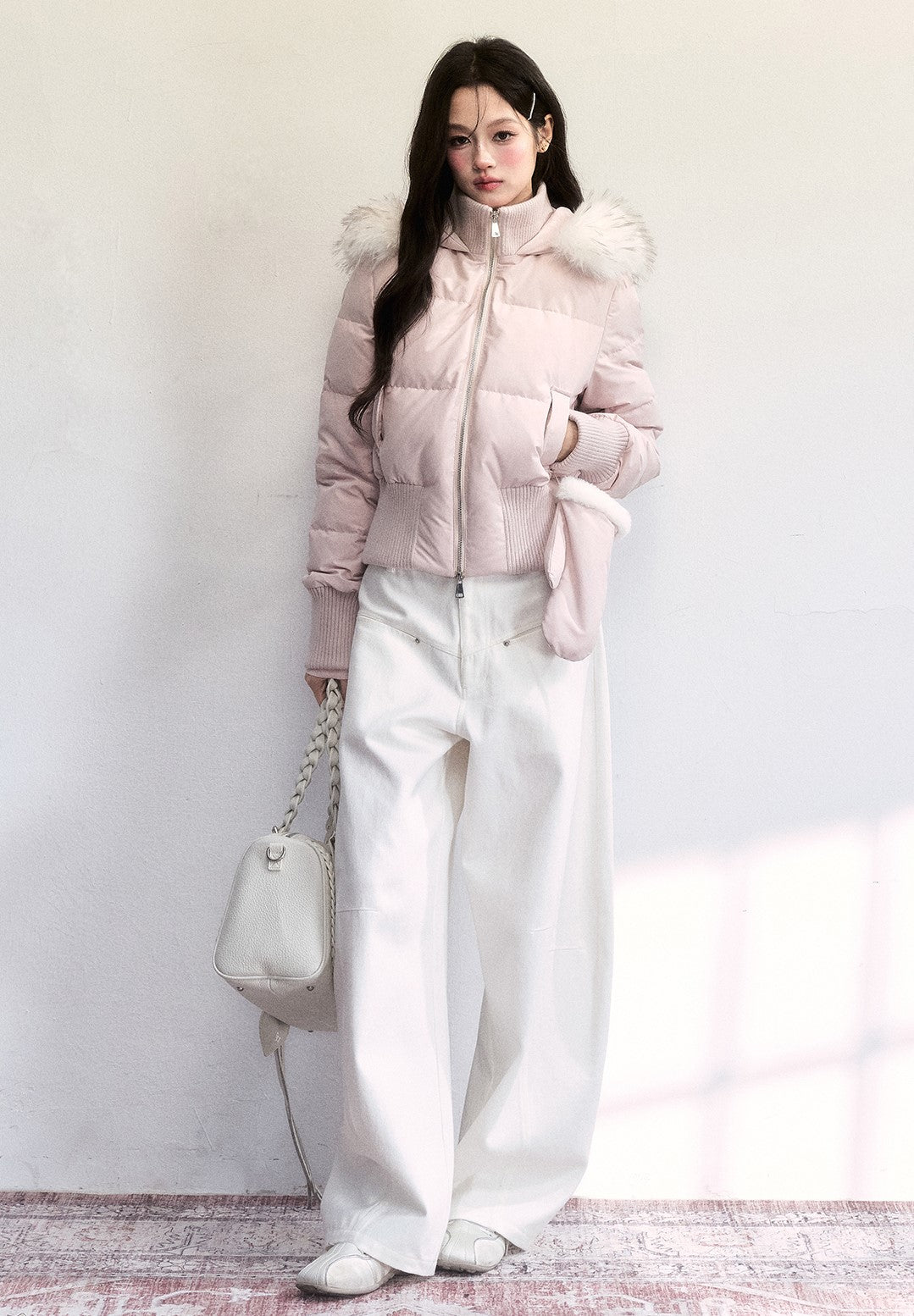 Fur Collar Two-Tone Short Down Jacket FRA0495