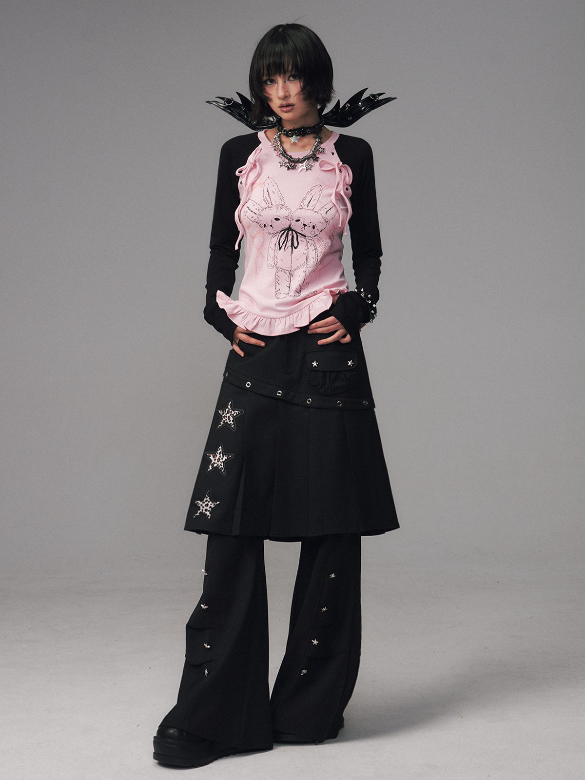 Faux Two-Piece Pleated Skirt Pants FRU0123