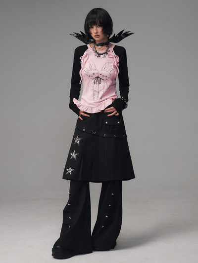 Faux Two-Piece Pleated Skirt Pants FRU0123