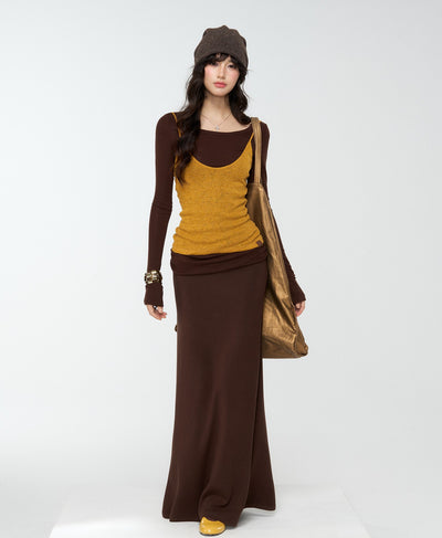 Brown Lazy Style Slimming Skirt 4MU0177