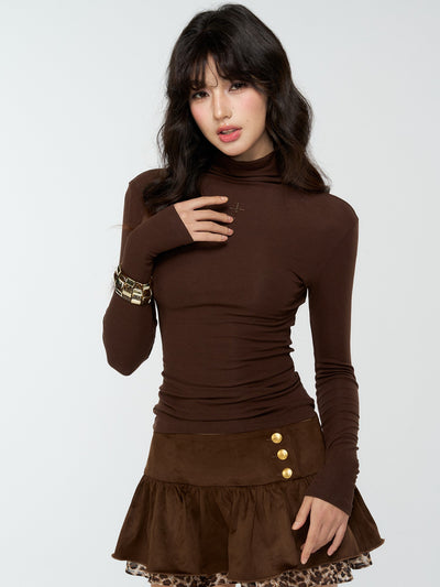 Suede Pleated Leopard Print Short Skirt 4MU0174