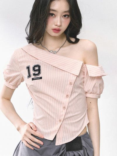 Oblique Shoulder Striped Shirt DIA0450