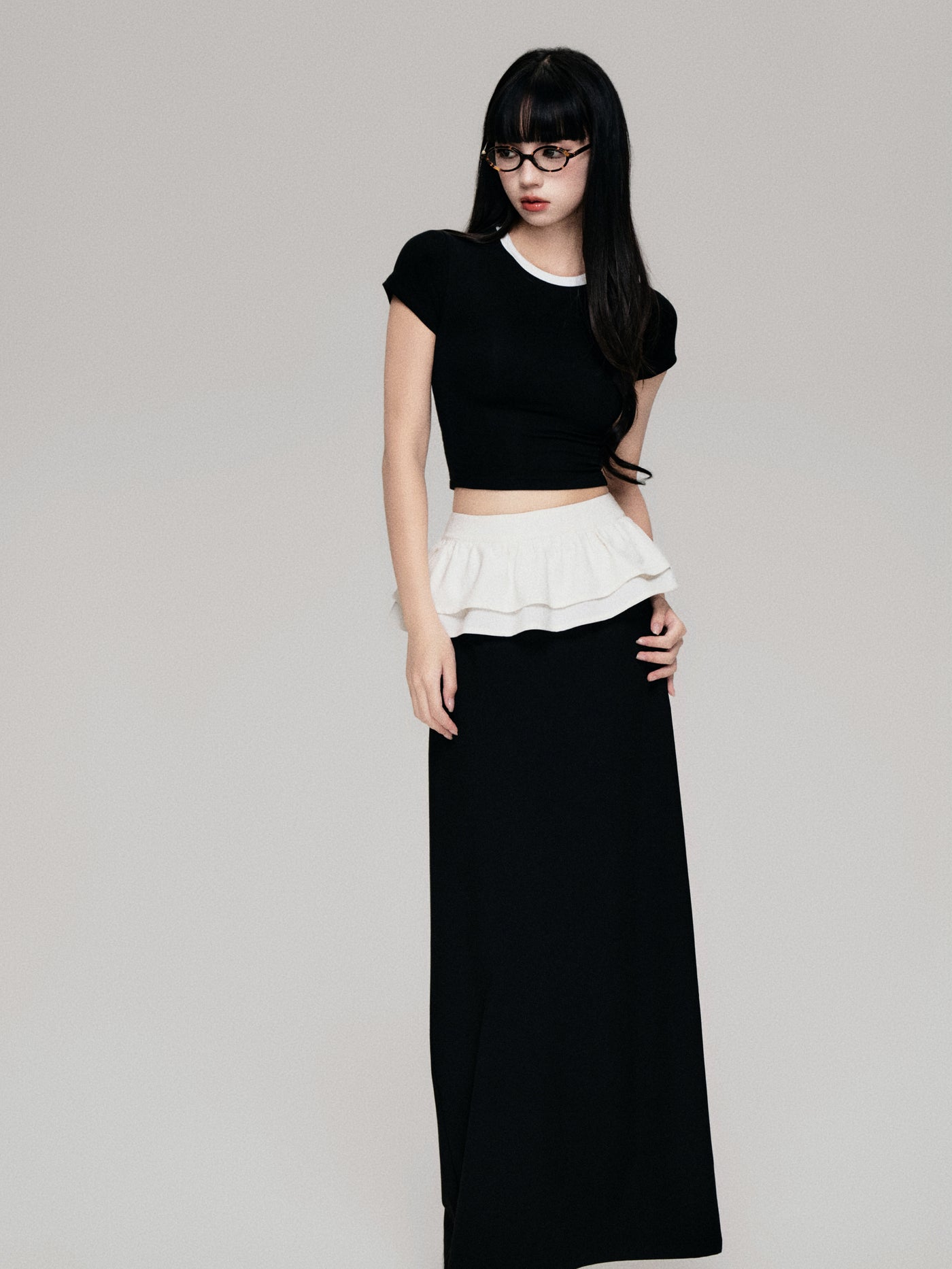 Ballet Style Black Back Slit Slim Maxi Skirt LUL0084