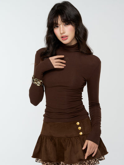 Suede Pleated Leopard Print Midi Skirt 4MU0168