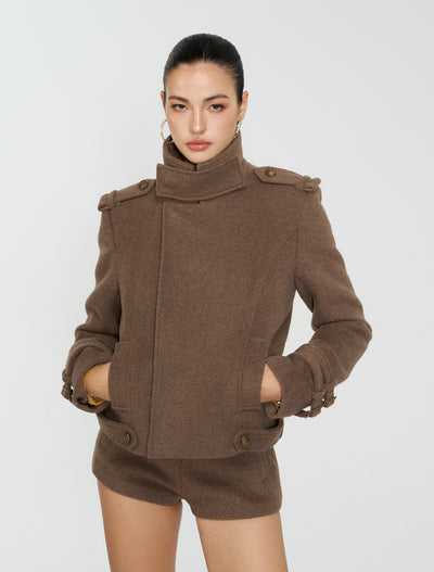 Brown High Neck Wool Jacket/Shorts 4MU0163