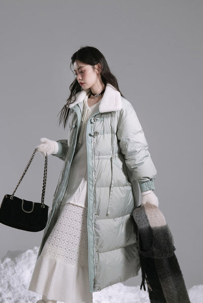 Leather Buckle Mid-Length Fur Collar Down Jacket COT0187