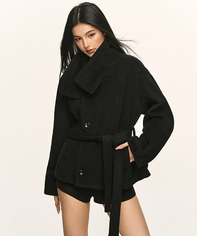 High-End Stand Collar Tie-Wrap Short Coat ANA0095