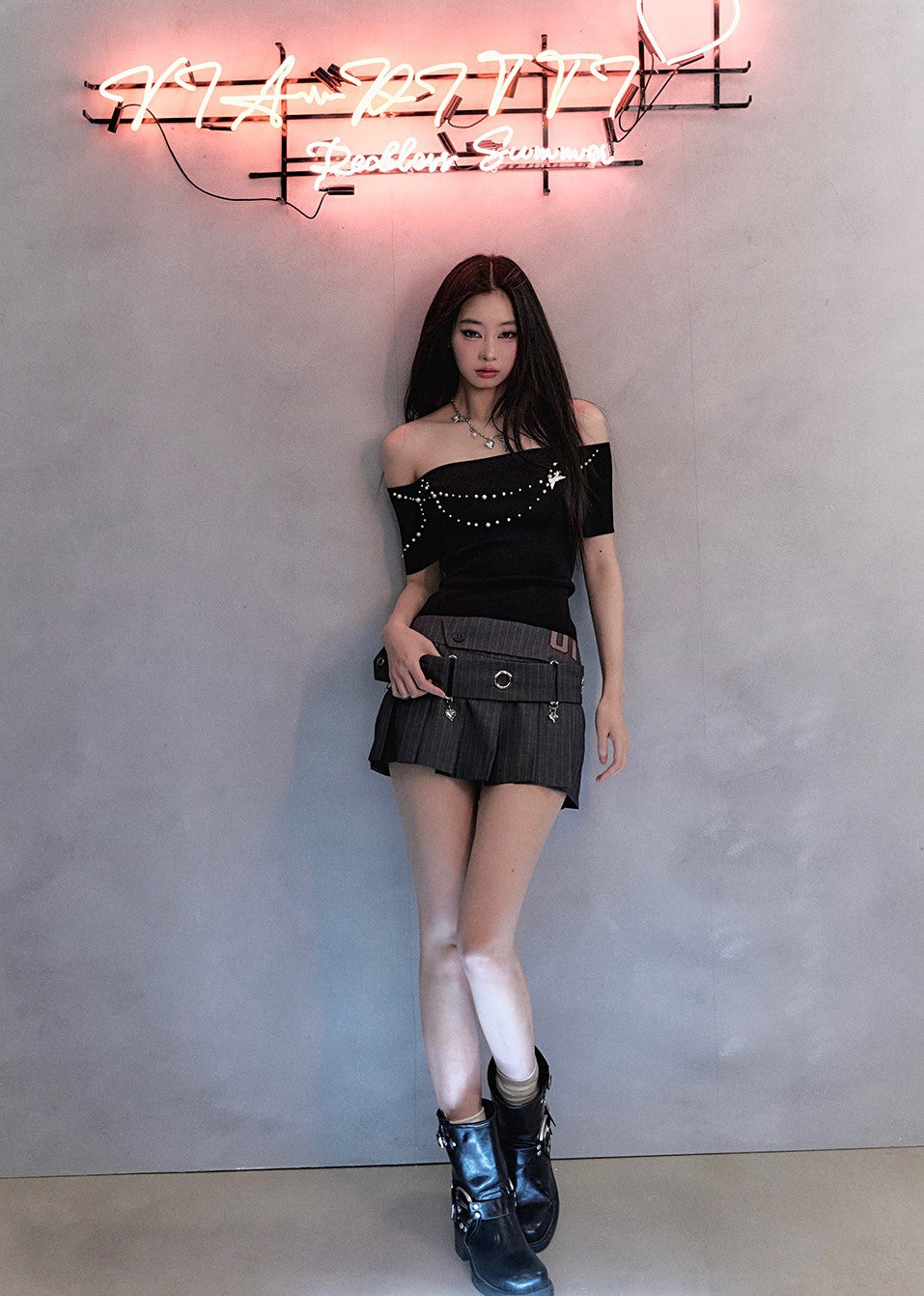 All-match Slim Casual Pleated Short Skirt/Belt VIA0130