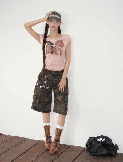Puppy Print Drop Shoulder T-shirt SOO0006