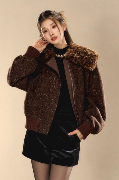 Small Fragrance Wool Short Camel Jacket OSH0092