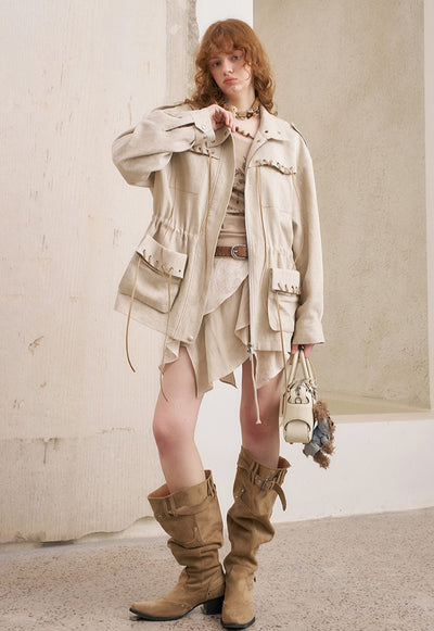 Pocket Drawstring Playful Jacket DID0229