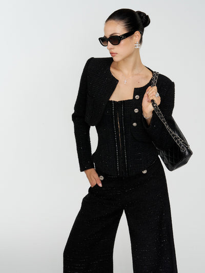 Black Luxurious-style Short Jacket/Camisole/Pants 4MU0161