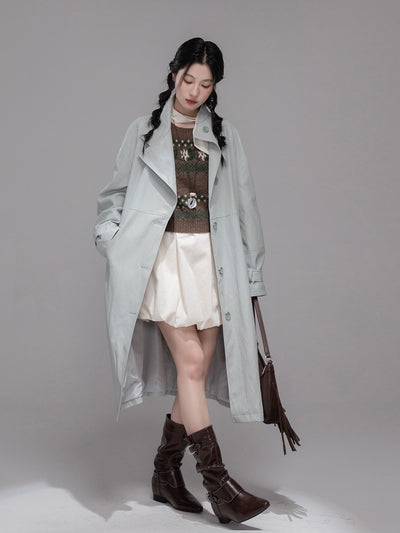 Gray Blue Leather Coat COT0354
