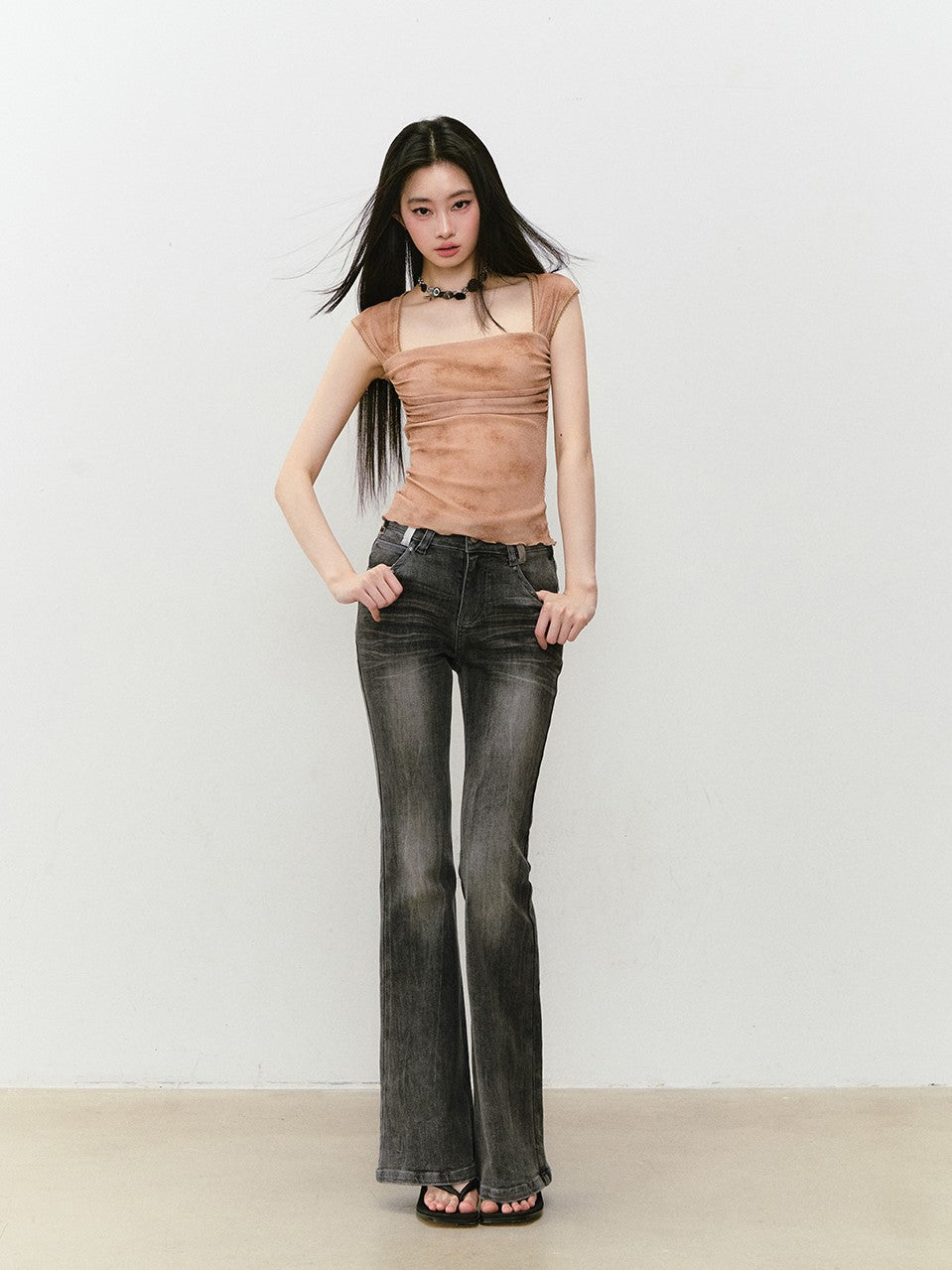 Waist Slim Retro Flared Jeans VIA0329