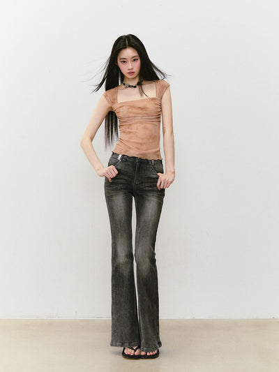 Waist Slim Retro Flared Jeans VIA0329