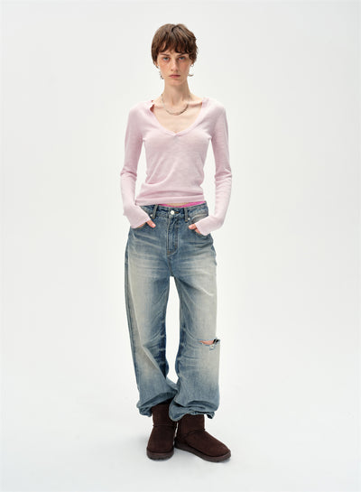 V-neck Long Sleeved Sweater CUR0253