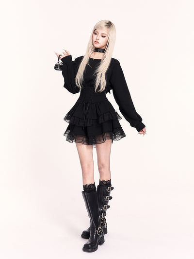 Lace Sweatshirt Puff Dress VOC0477