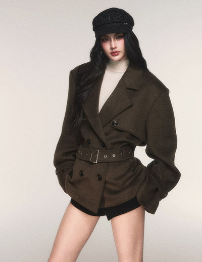 Double-Breasted Wool Trench Short Jacket LUL0216