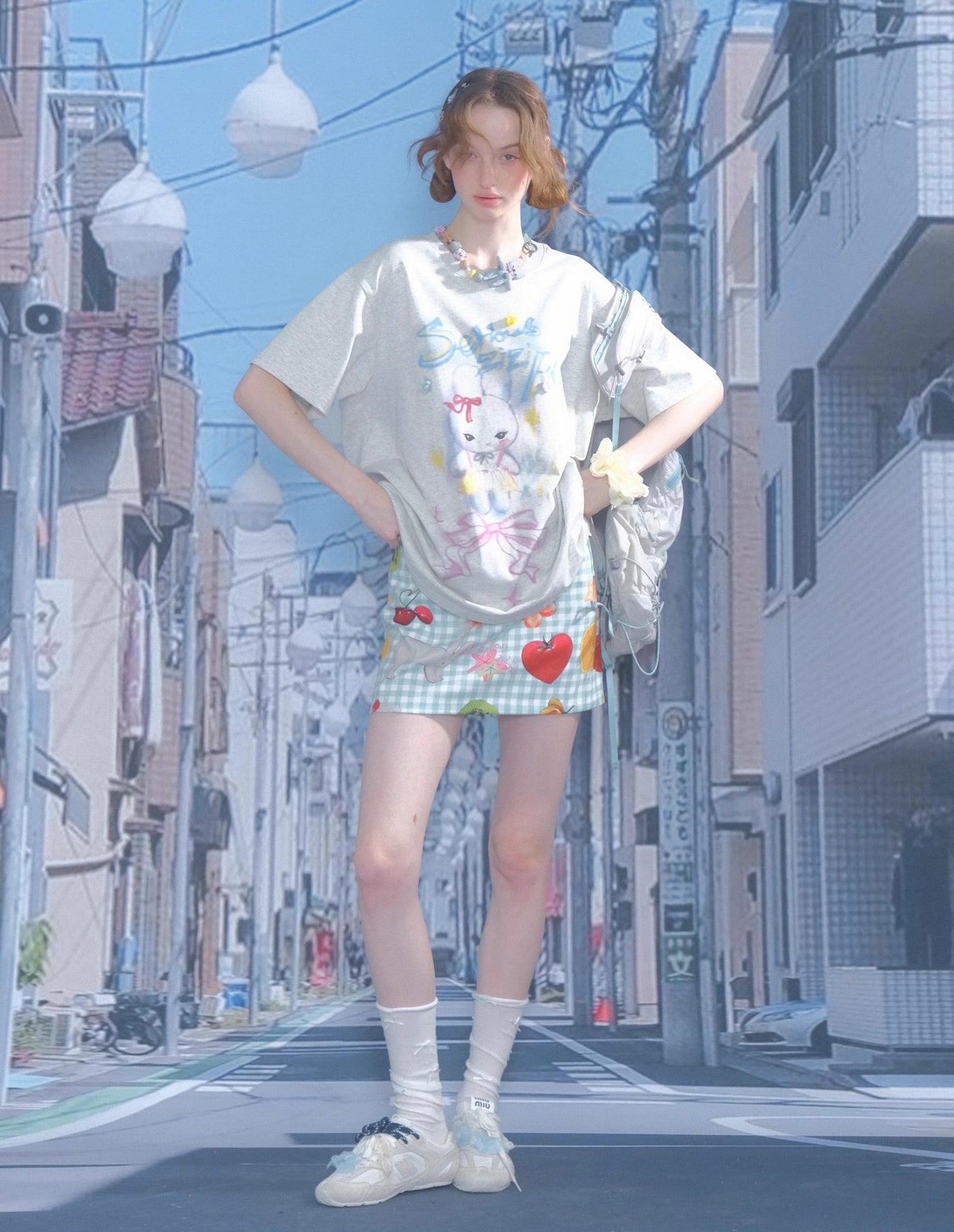 Letter Rabbit Print Loose T-shirt ZIZ0251