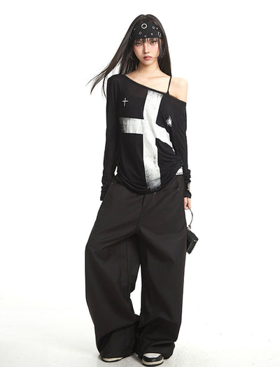 Cross Off-shoulder Loose T-shirt UNC0262