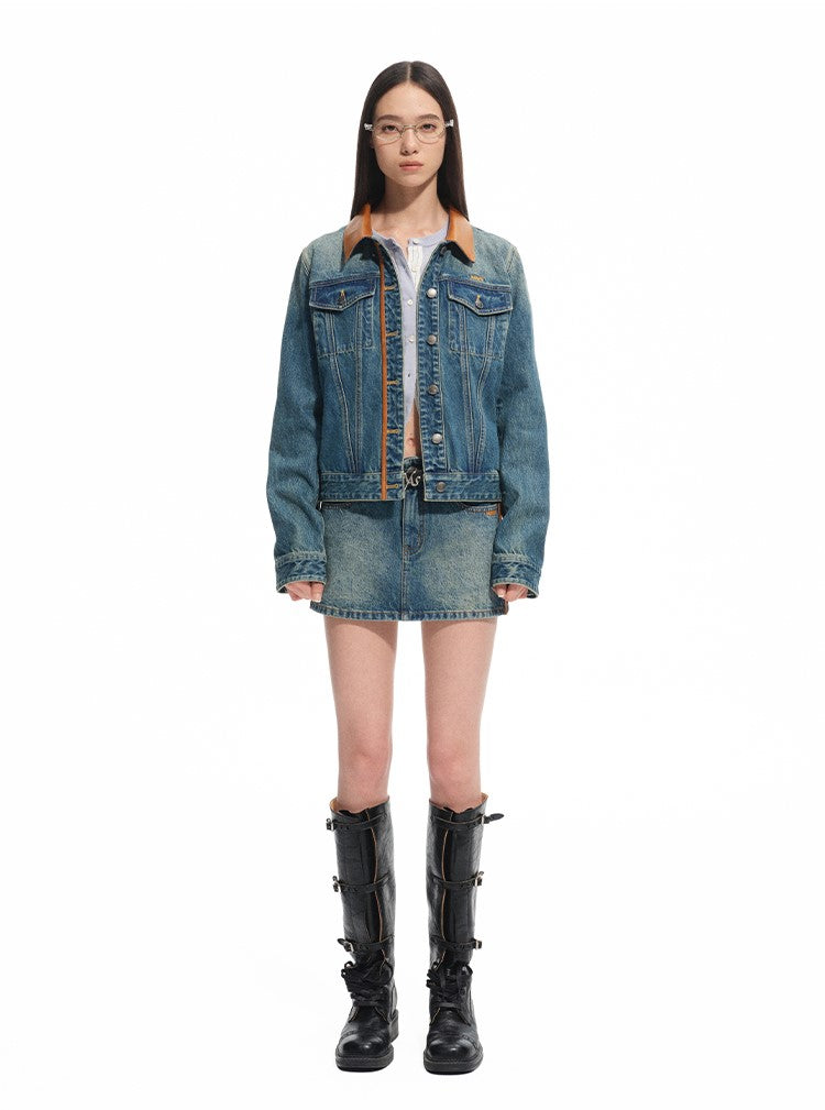 Modern Retro Washed Twill Leather Skirt NOT0310