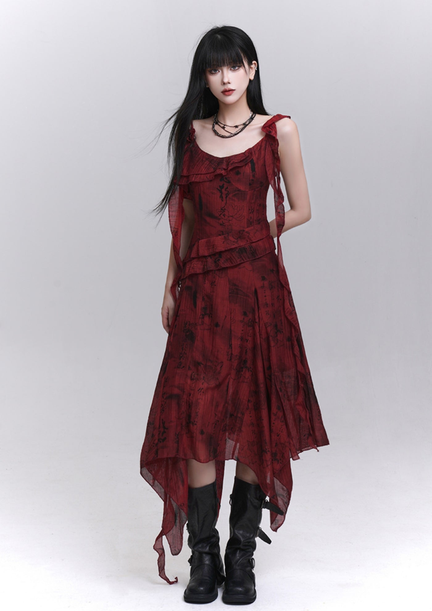 Red Niche Design Suspender Dress LAD0190