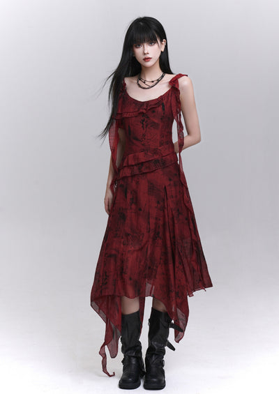 Red Niche Design Suspender Dress LAD0190