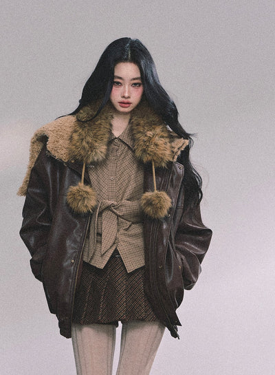 American Navy Collar Leather Jacket DIA0615