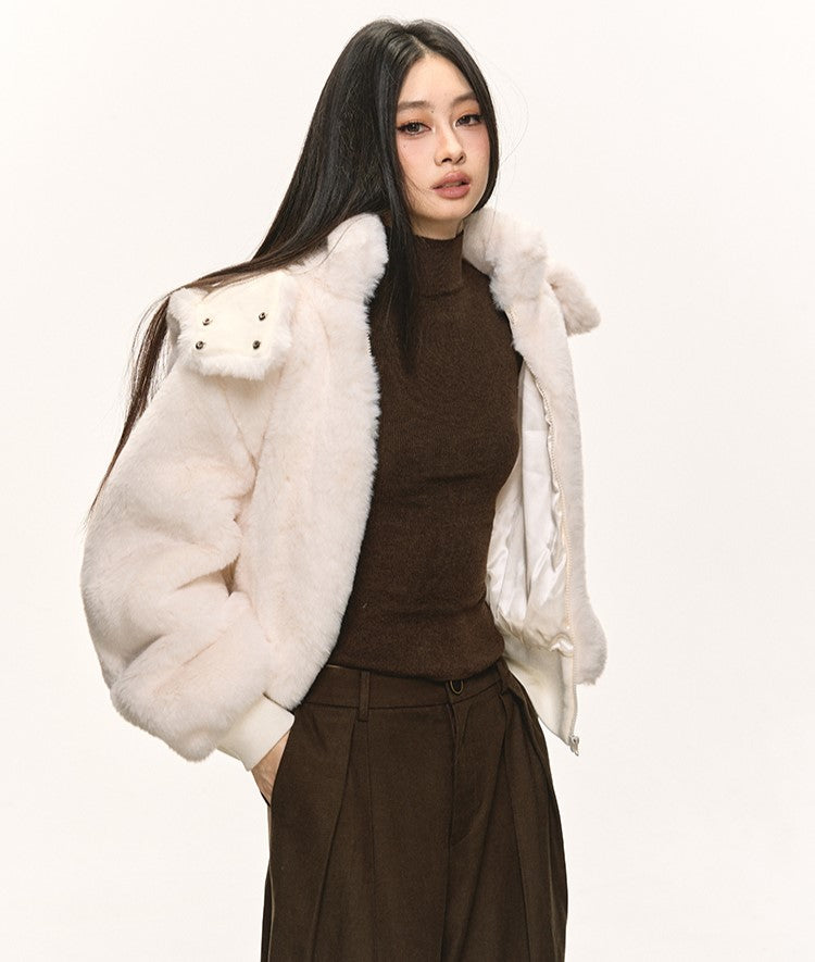 White Eco-friendly Fur Hooded Coat ANA0087