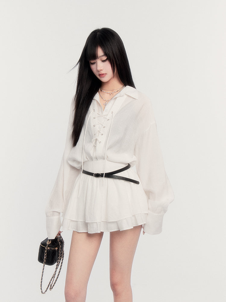 Loose Thin Long Sleeve Shirt/Cake Skirt VOC0370