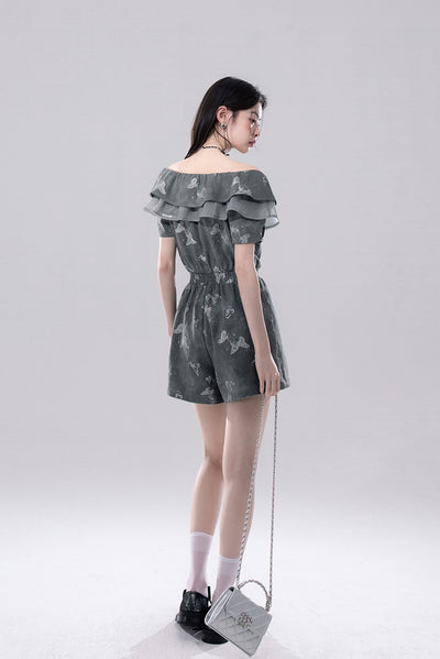 Gray Butterfly Print Jumpsuit/Dress COT0255