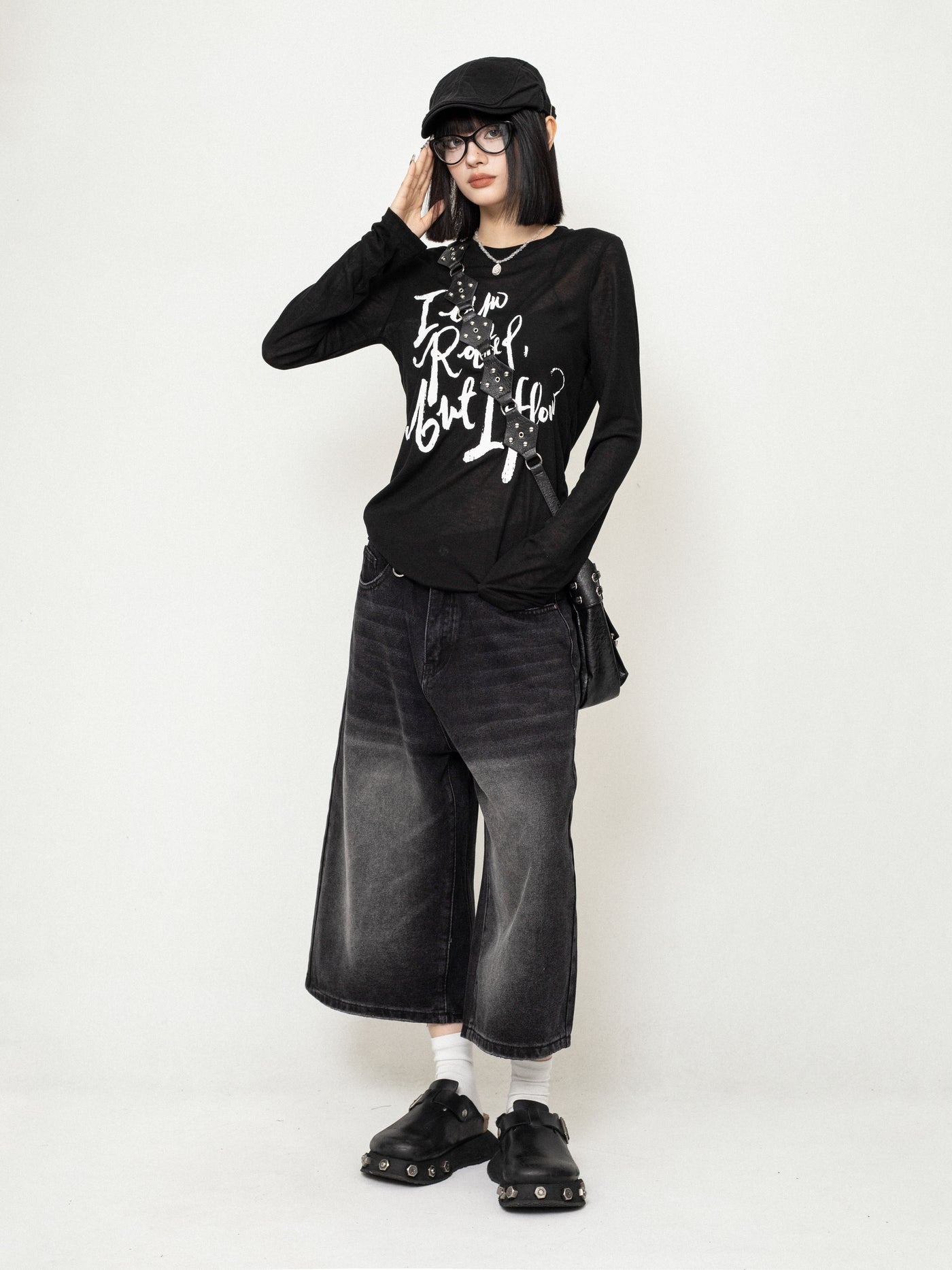 Lazy Style Letter Pullover Mesh Long Sleeves T-shirt ZER0232