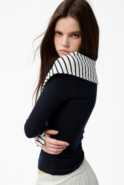 Striped Henley Collar Faux Two-Piece T-shirt 4MU0152