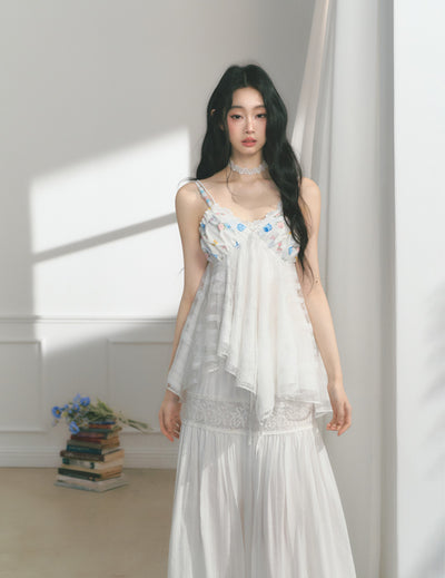 White Flower Printed Lace Camisole SAL0177