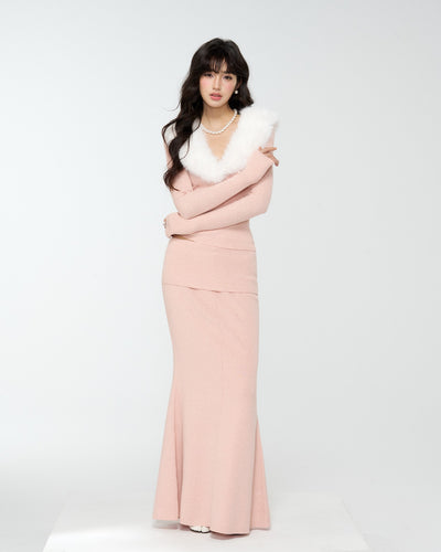 Detachable Fur Collar Sweater/Fishtail Skirt 4MU0171