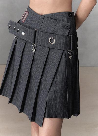 Irregular Waist Pleated A-Line Midi-Length Skirt/Belt VIA0135