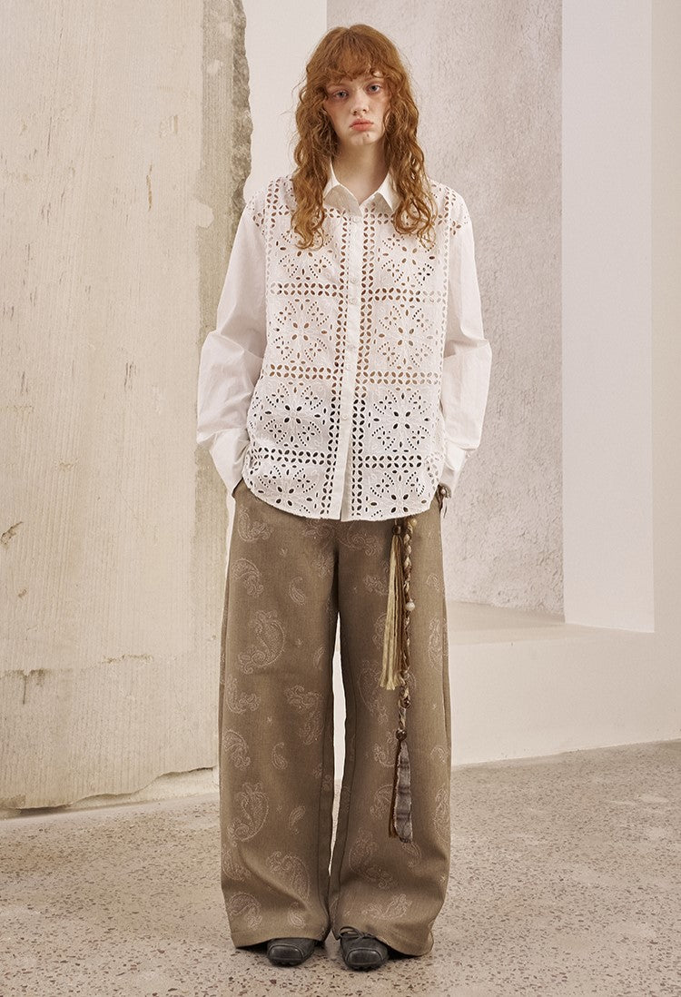 Lace Stitching Hollow Shirt DID0250