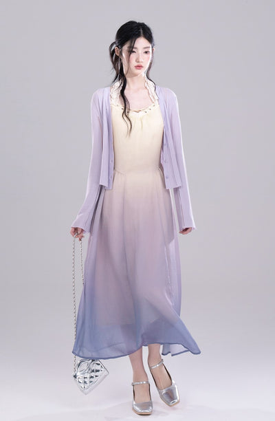 Gradient Purple Halter Sleeveless Dress COT0308