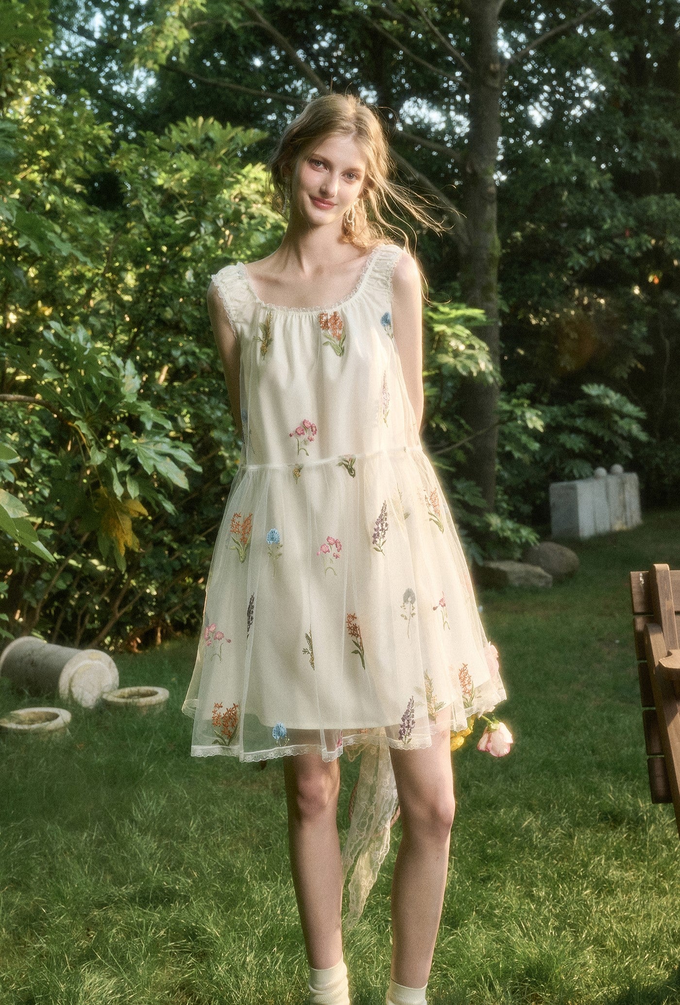Tulle Flowing Flowers Embroidery Dress GRO0167