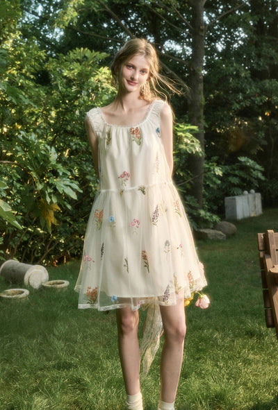 Tulle Flowing Flowers Embroidery Dress GRO0167