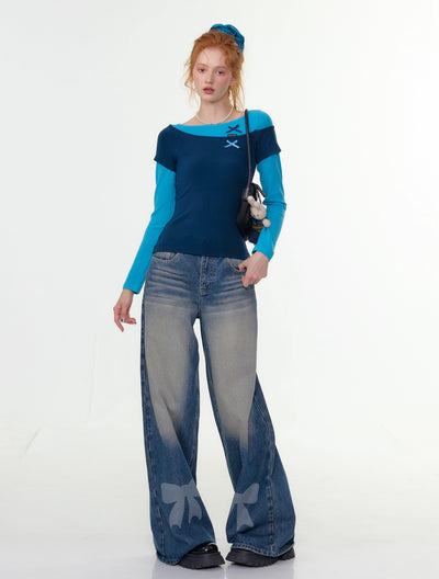 Bow High Waist Wide Leg Jeans ZIZ0304